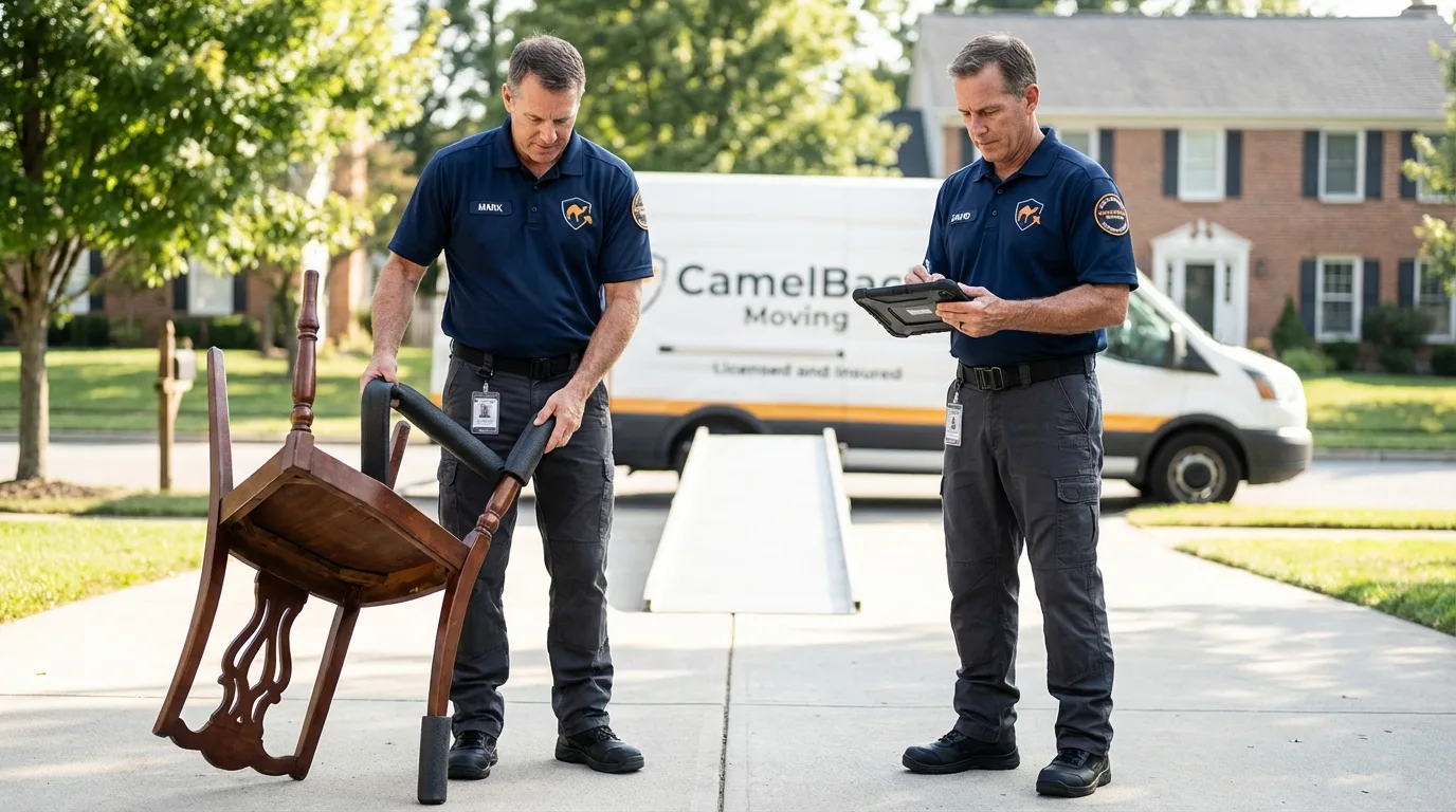 Movers inspecting furniture for damage prevention before loading in Trenton, GA