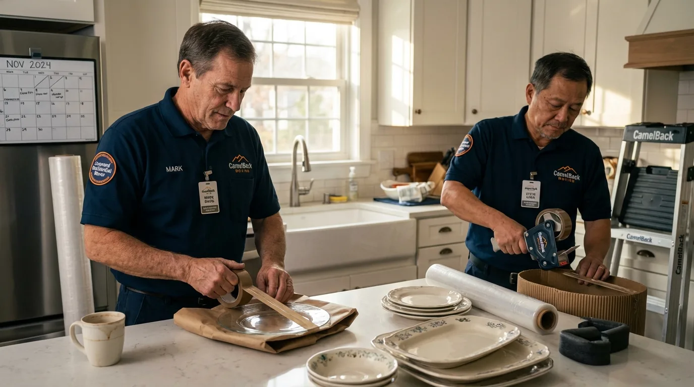 Professional crew packing kitchen dishware in Trenton, GA